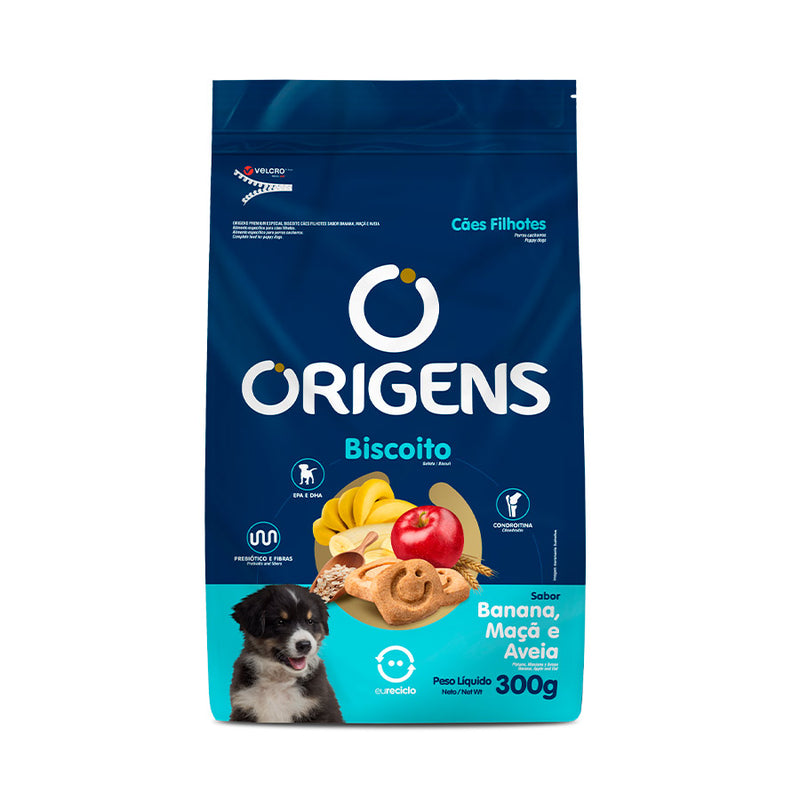 Biscoito Origens para Cães Filhotes Sabor Banana, Maçã e Aveia 300 g