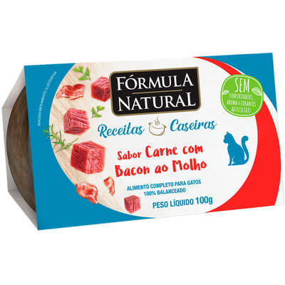 Ração Úmida Fórmula Natural Receitas Caseiras Carne com Bacon ao Molho para Gatos
