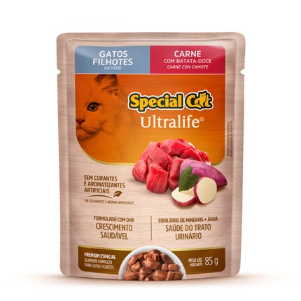 Sachê Special Cat Para Gatos Filhotes 85gr Sabor Carne Com Batata-Doce