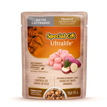 Sachê Special Cat Para Gatos Adultos Castrados 85gr Sabor Frango E Batata-Doce