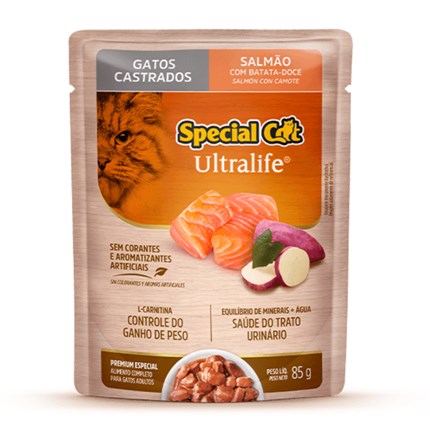 Sachê Special Cat Para Gatos Adultos Castrados 85gr Sabor Salmão E Batata-Doce
