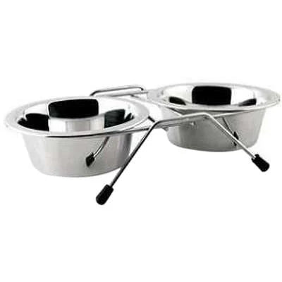 Comedouro e Bebedouro Duplo em Inox com Suporte