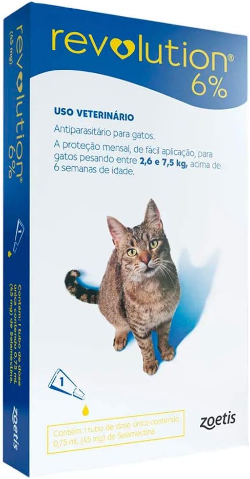 Revolution Zoetis 6% 0.75ml para Gatos 2,6Kg a 7,5Kg - 3 bisnaga