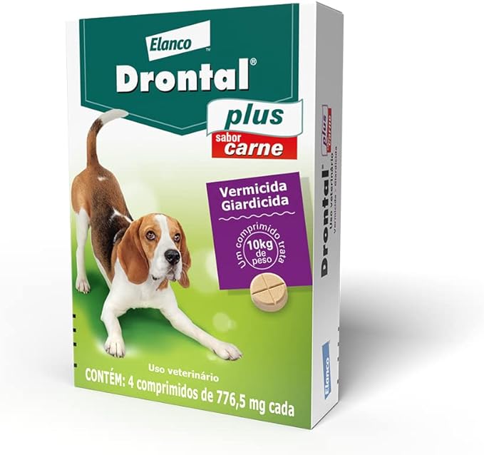 Bayer Vermífugo Drontal Plus Sabor Carne Para Cães De Até 10Kg - 4 Comprimidos