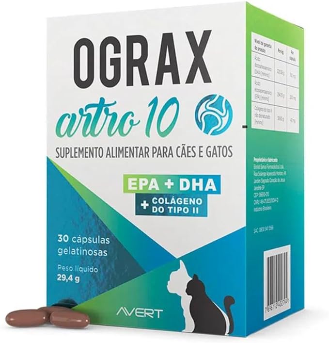 Ograx Artro 10 Cães e Gatos 30 Cápsulas - Avert