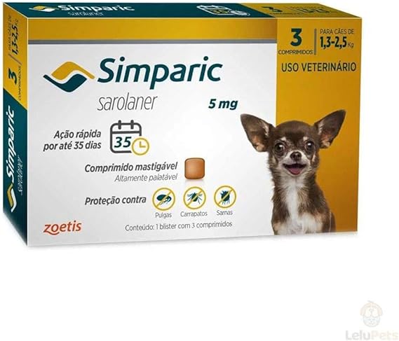 Zoetis Simparic 5Mg 1,3 Até 2 5Kg-03 Comprimidos