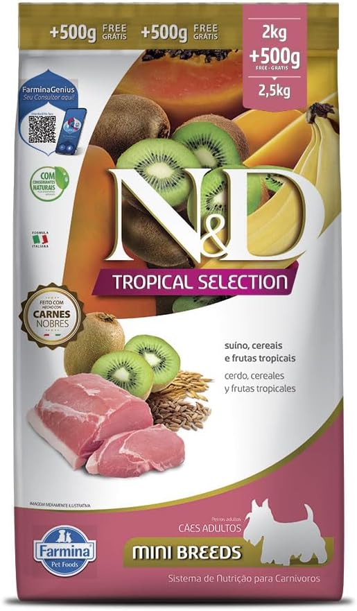 Ração Seca N&D Tropical Selection Suíno, Cereais e Frutas Tropicais para Cães Adultos de Raças Pequenas 2,5 kg