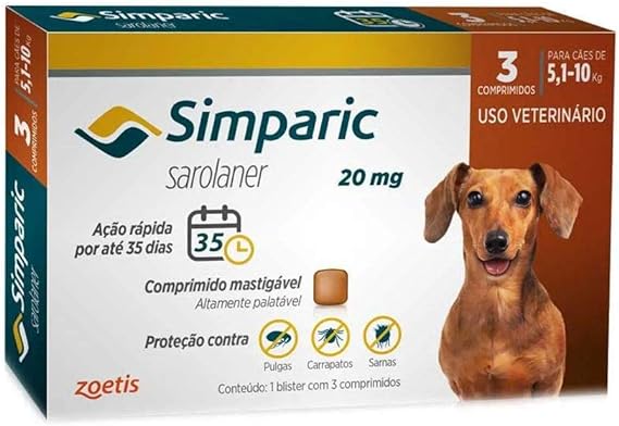 Zoetis Simparic 20Mg 5,1 Até 10Kg-03 Comprimidos