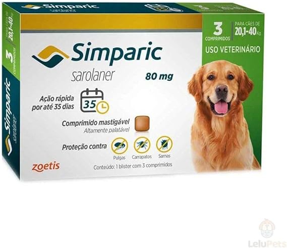 Zoetis Simparic 80Mg 20,1 Até 40Kg-03 Comprimidos