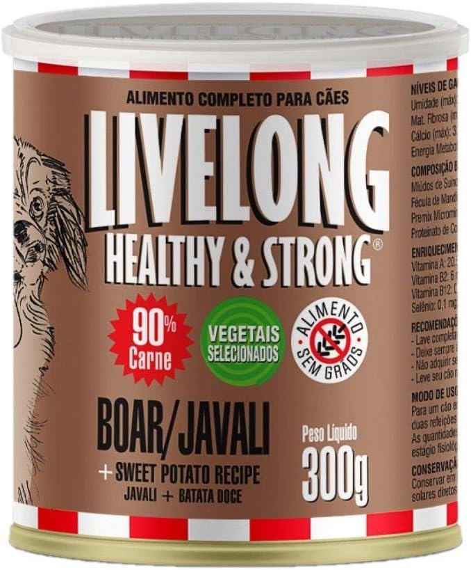 Livelong Alimento Completo Natural Ração Úmida Sabor Javali
