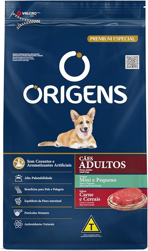 Ração Origens para Cães Adultos de Porte Mini e Pequeno Sabor Carne e Cereais