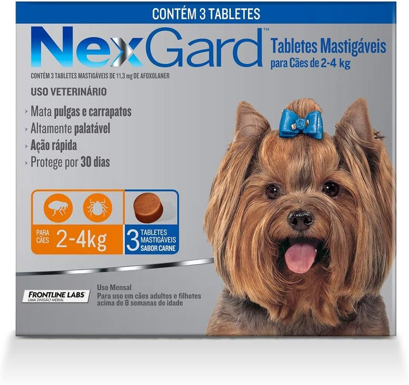 Nexgard Cães Antipulgas E Carrapatos 02 A 04 Kg- 3 Tabletes