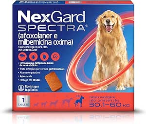 NexGard Spectra Antipulgas e Carrapatos e Vermífugo para Cães de 30,1 a 60kg - 3 tablete