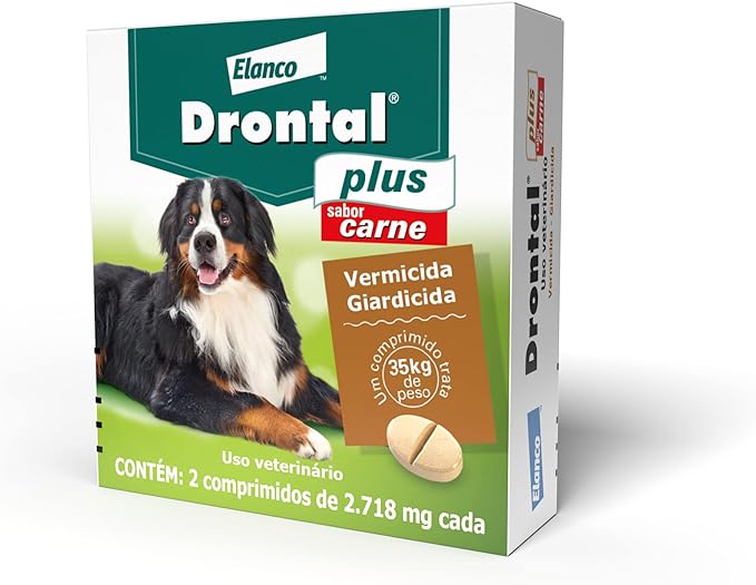 Bayer Vermífugo Drontal Plus Sabor Carne Para Cães De Até 35Kg - 2 Comprimidos