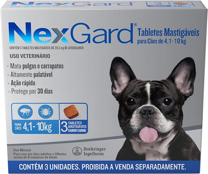 NexGard Antipulgas e Carrapatos para Cães de 4,1 a 10kg-3 tabletes