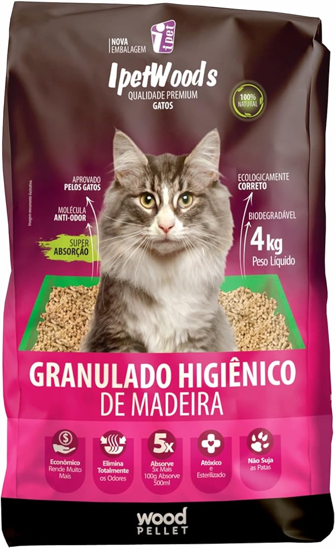 Granulado Higiênico de Madeira para Gatos Ipet Woods