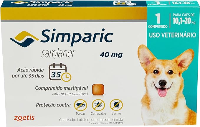 Zoetis Simparic 40mg, 10,1 até 20kg-3 comprimidos