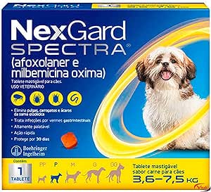 NexGard Spectra Antipulgas e Carrapatos e Vermífugo para Cães de 3,6 a 7,5kg - 1 tablete