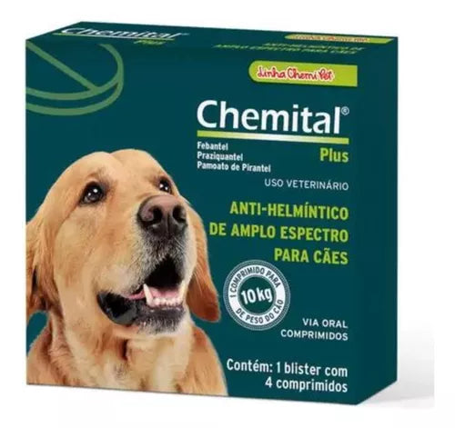 Chemital Plus Com 4 Comprimidos Chemitec Vermífugo Para Cães 10kg