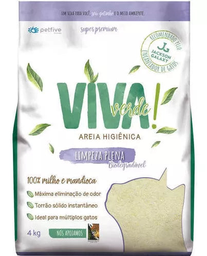 Areia Higiênica Para Gatos Biodegradável Limpeza Plena Viva Verde - 4kg