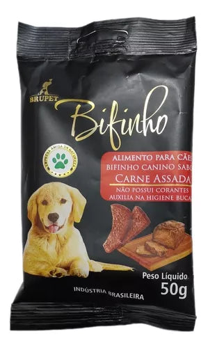 Bifinho Sabor Carne 50g Brupet Petisco Para Cães Sem Corante