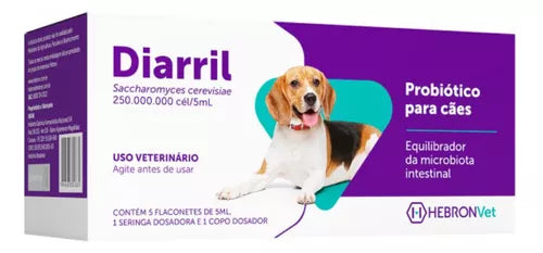 Diarril Probiótico Para Cães C/5 Flaconetes De 5ml - Hebron Vet