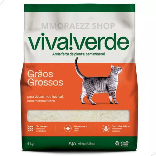 Areia Viva Verde Grãos Grossos Gatos Sem Cheiro 4kg