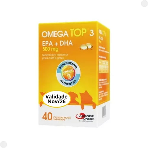 Omega Top 3 C 40 Cáp. Moles Saborosas 500mg P/ Cães E Gatos