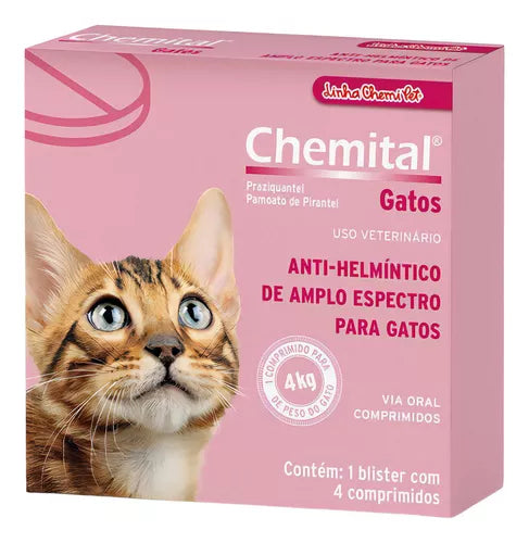 Chemital Com 4 Comprimidos Chemitec Vermífugo Para Gatos
