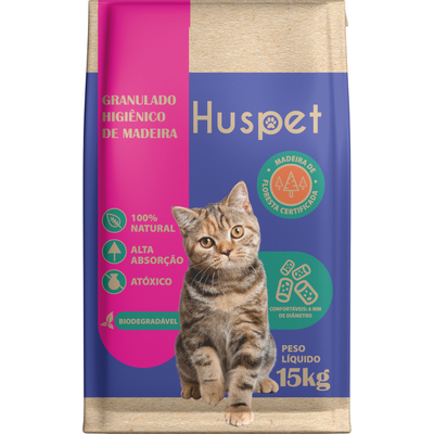 Granulado Higiênico de Madeira Huspet para Gatos