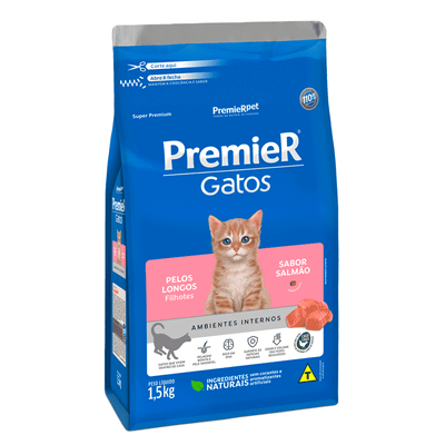 Ração Premier Ambientes Internos Gatos Filhotes Pelos Longos 500g