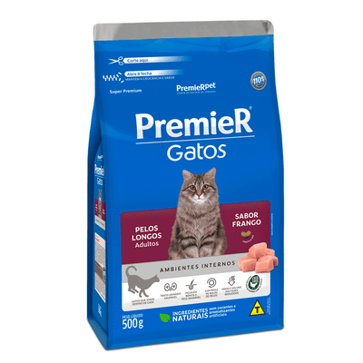 Ração Premier Ambientes Internos Gatos Adultos Pelos Longos Frango 7,5 kg