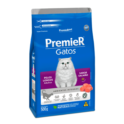 Ração Premier Ambientes Internos Gatos Adultos Pelos Longos Salmão 7,5 kg