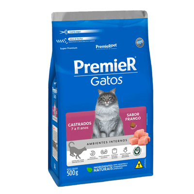 Ração Premier Ambientes Internos Gatos Castrados 7 a 11 Anos Frango 1, 5 kg
