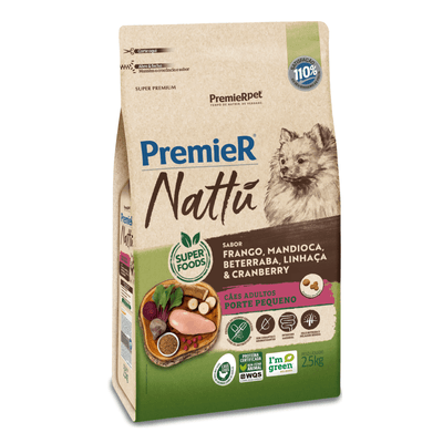 Ração Premier Nattu Cães Adultos Mandioca Pequeno Porte 2,5 kg
