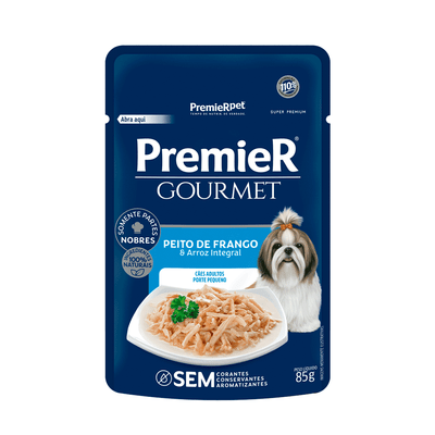 Ração Úmida Premier Cachorros Adultos Gourmet Peito de Frango e Arroz Integral 85 g