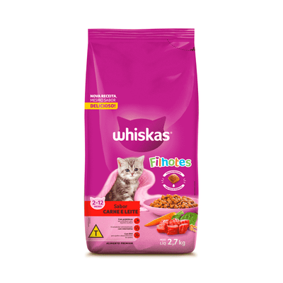 Ração Whiskas Gatos Filhotes Carne e Leite 2,7 kg
