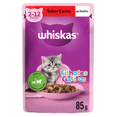 Ração Úmida Whiskas Sachê Carne ao Molho Gatos Filhotes 85 g