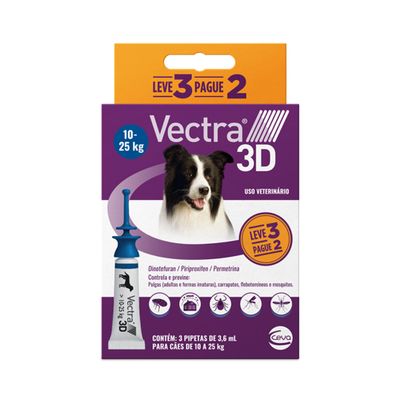 Antipulgas Vectra 3D Cães 10 a 25 kg Ceva 3,6 ml Leve 3 Pague 2 3 pipetas