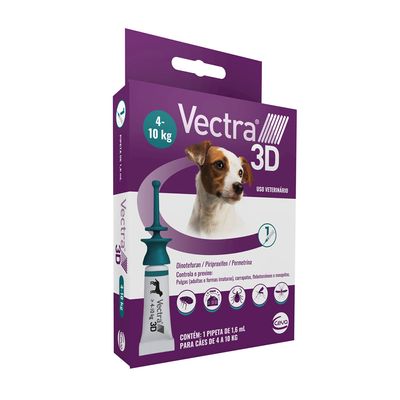 Antipulgas Vectra 3D Cães 4 a 10 kg Ceva 1,6 ml-3 pipetas