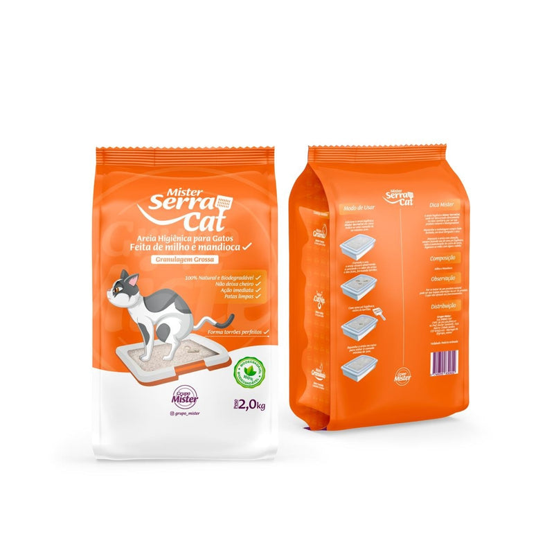 Areia Higiênica Biodegradável Grossa Serra Cat para Gatos 2 Kg Mister Cat