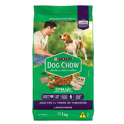 Ração Dog Chow Cães Adultos 7+ Longevidade Carne, Frango e Arroz 1 kg