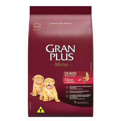 Ração GranPlus Menu Cães Filhotes Carne e Arroz raças grandes 15 kg