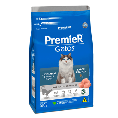 Ração Premier Ambientes Internos Gatos Castrados 6 Meses a 6 Anos Frango 7,5 kg