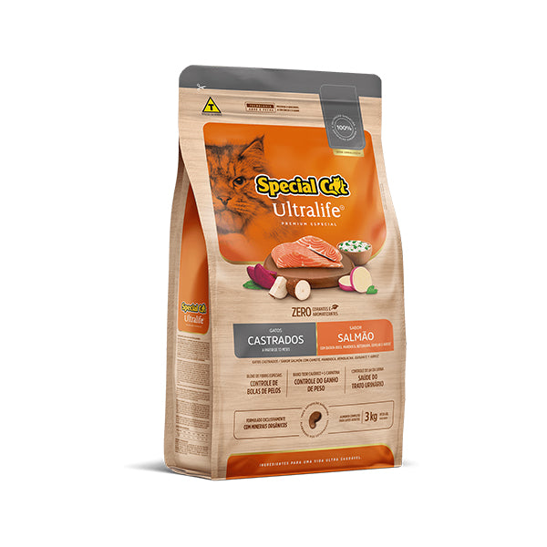 Ração Seca Special Cat Ultralife Salmão e Arroz para Gatos Castrados 3kg
